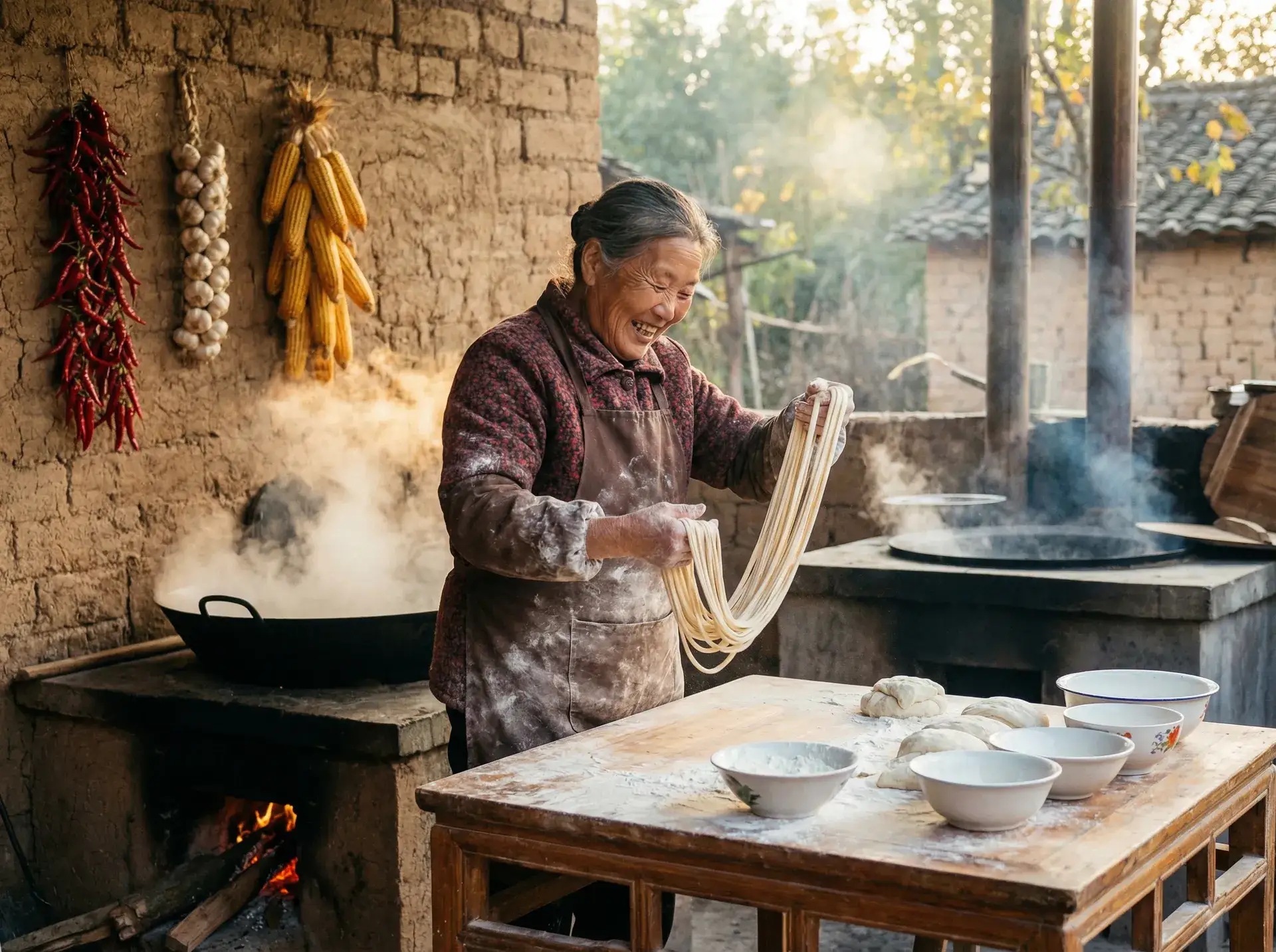 农家大嫂手擀面 - 高中老师成熟 乡村美食